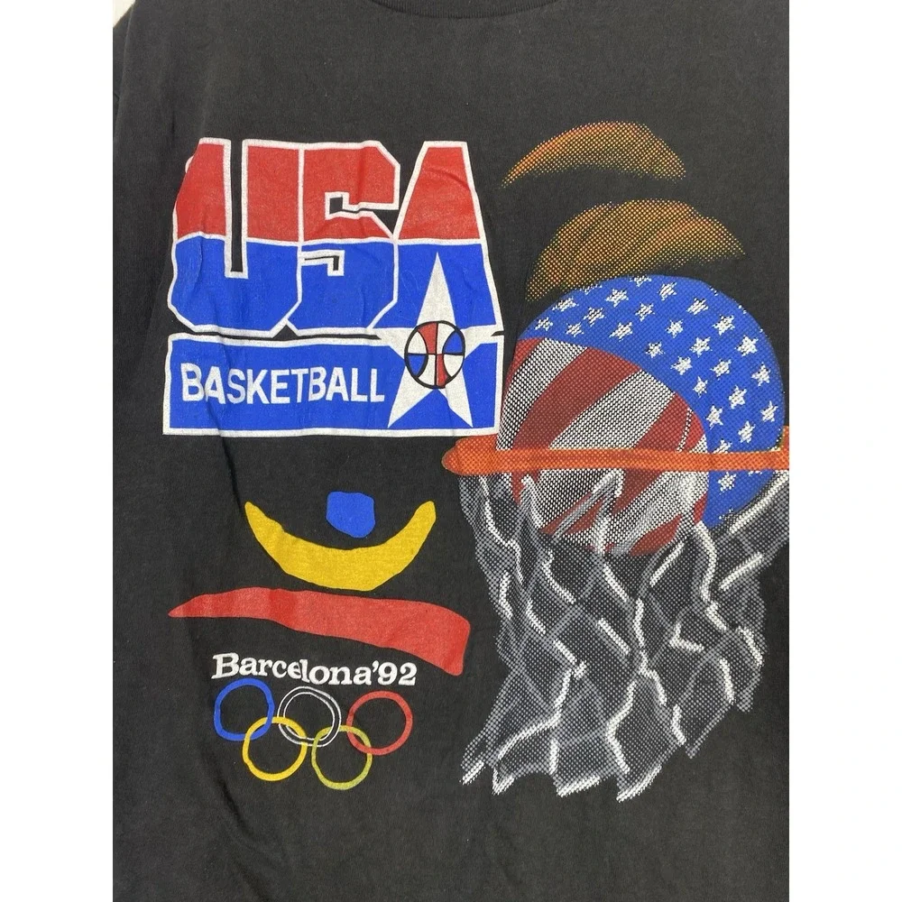 Vintage 1992 USA Basketball Olympics Barcelona T Shirt Black Size Large‎